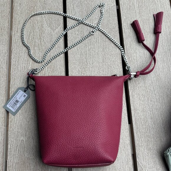 AllSaints Evaline Tassel Crossbody Bag Winter Orchid Red Leather Chain Strap NWT - Picture 8 of 13